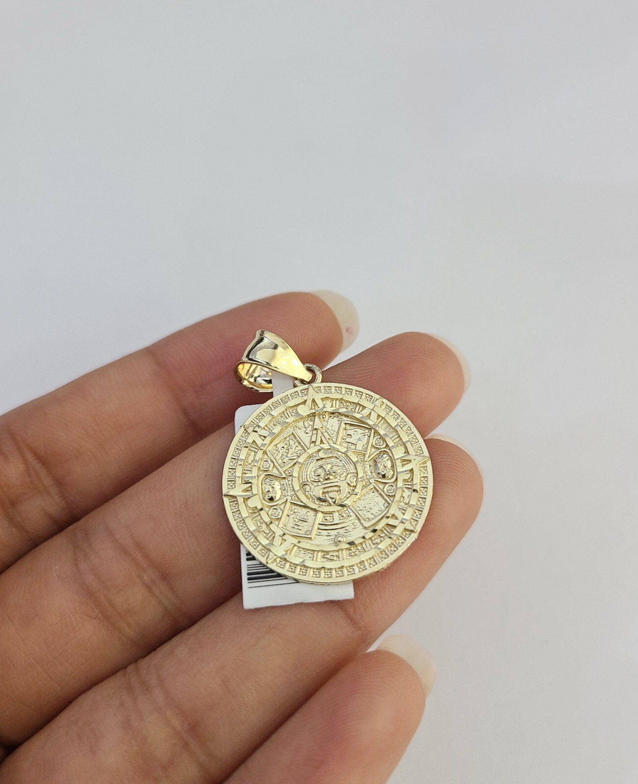 Real 10kt Mayan Calendar Charm Pendant Aztec Round Yellow Gold