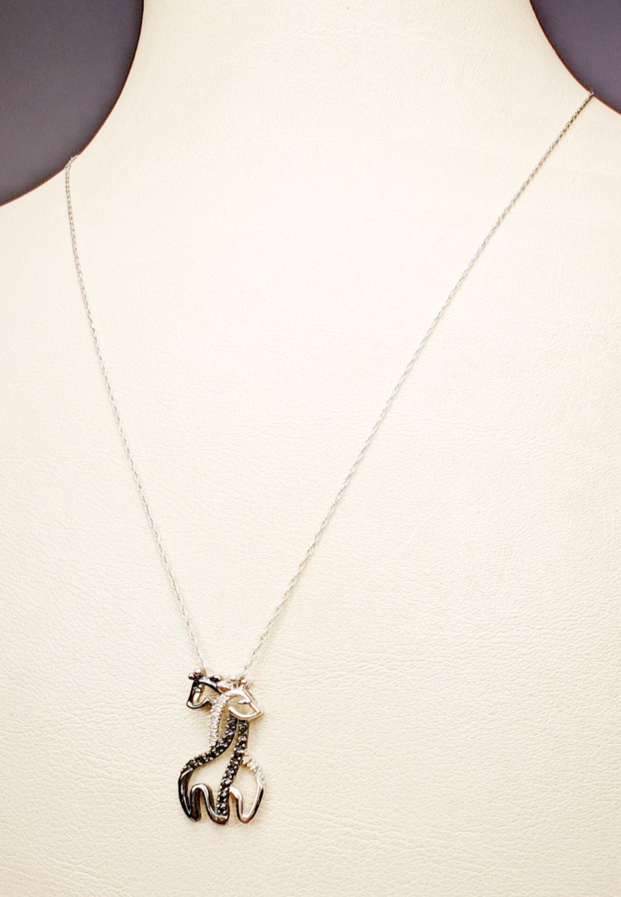10K White Gold Black & White Diamond Giraffe Necklace Pendant 19″ AV Andin Zales