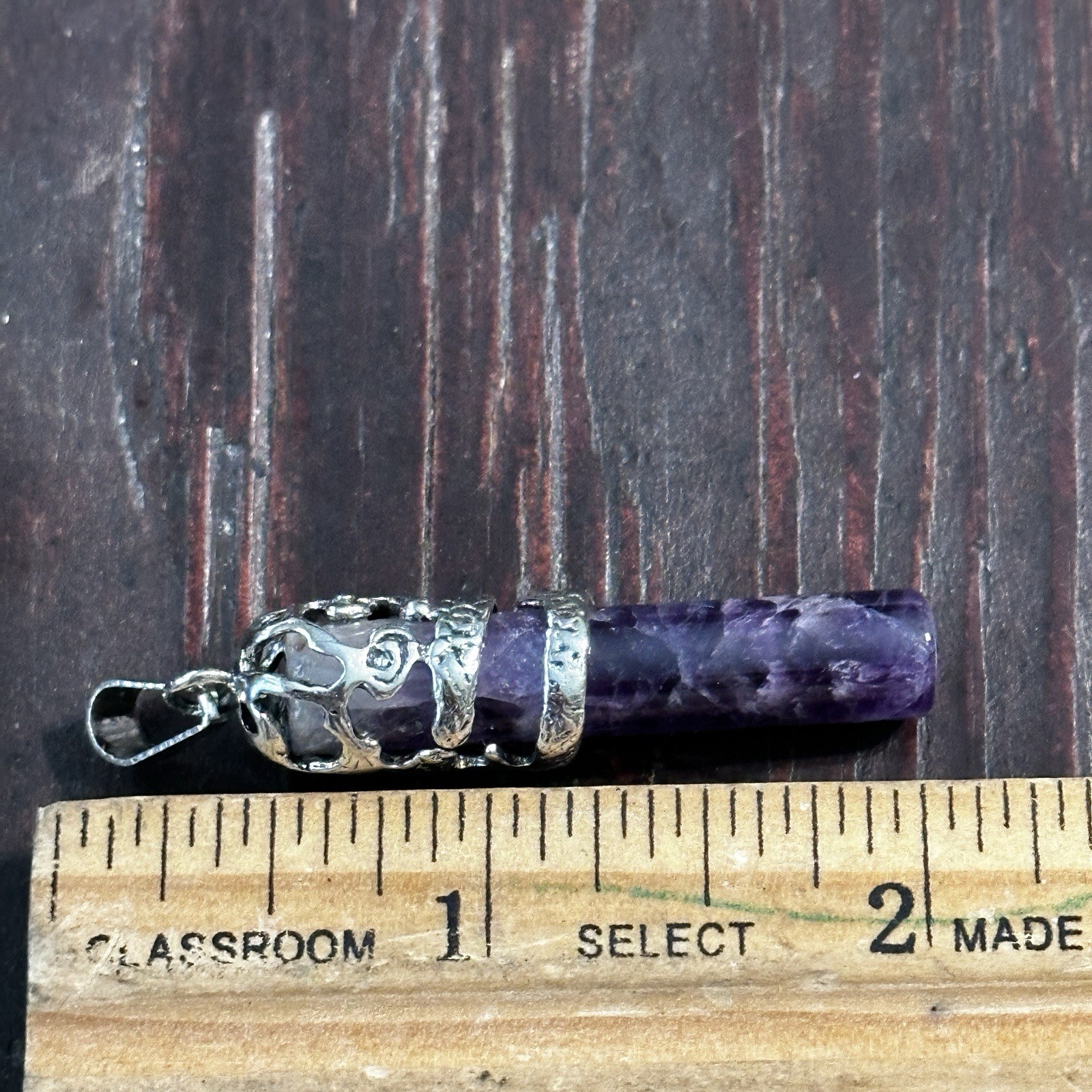 Dragon Amethyst Pendant Silver Tone Engraved Metal Pendulum Charms Cylinder