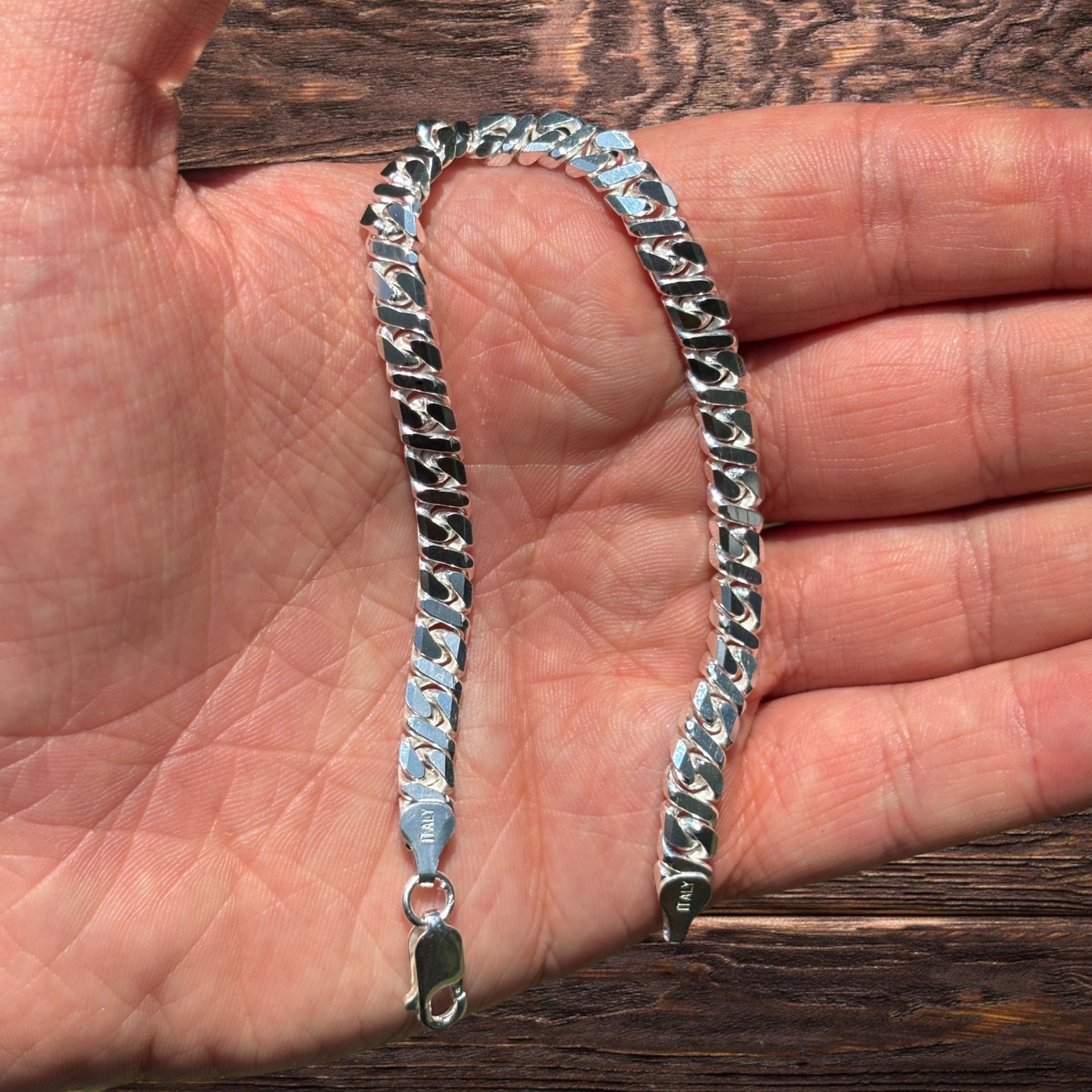 6mm Dollar Link Bracelet – Real Solid 925 Sterling Silver MADE IN ITALY
