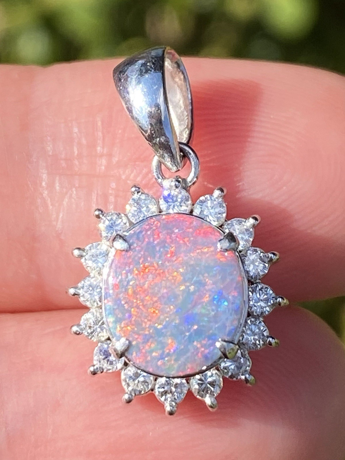Stunning 1.32TCW Natural Australian Black Opal & Diamond Platinum Pendant