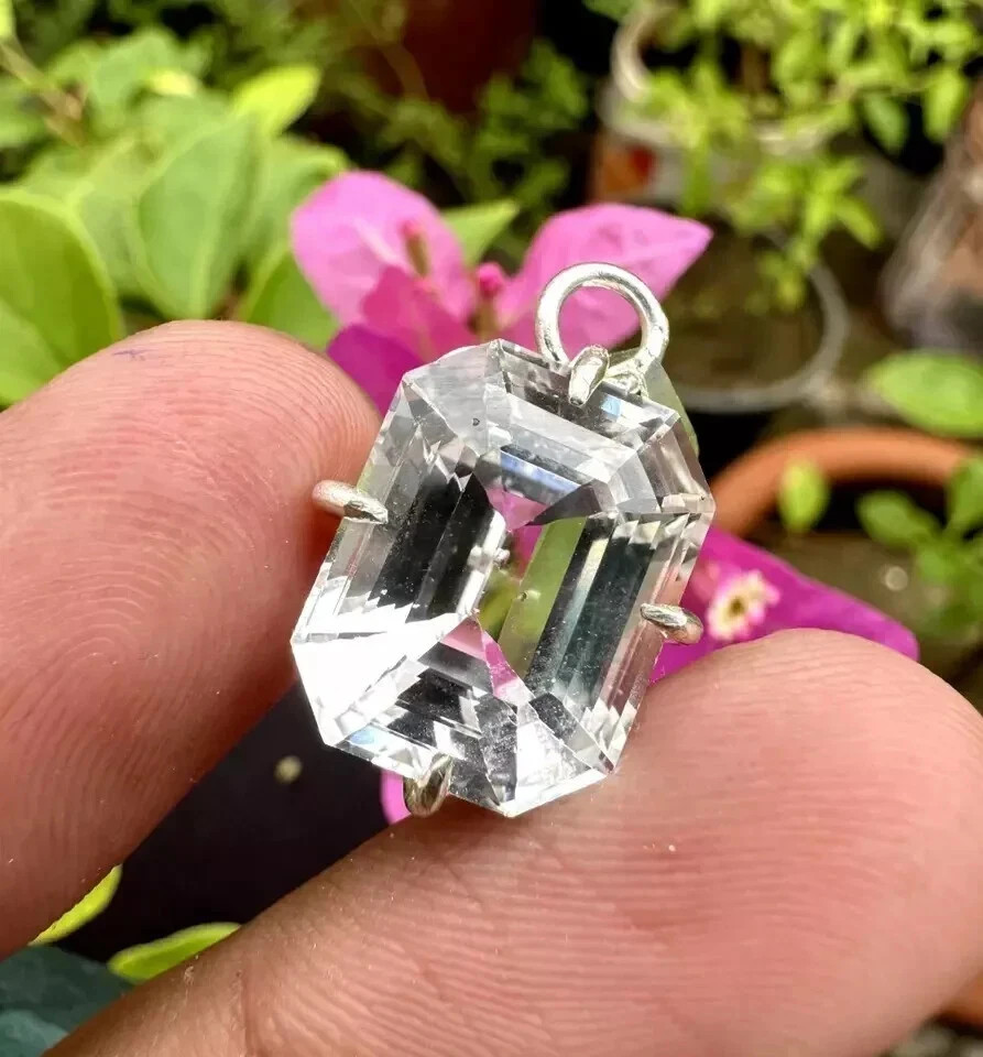 Natural Certified 26.85 Ct Emerald White Sapphire 925 Solid Silver Pendant