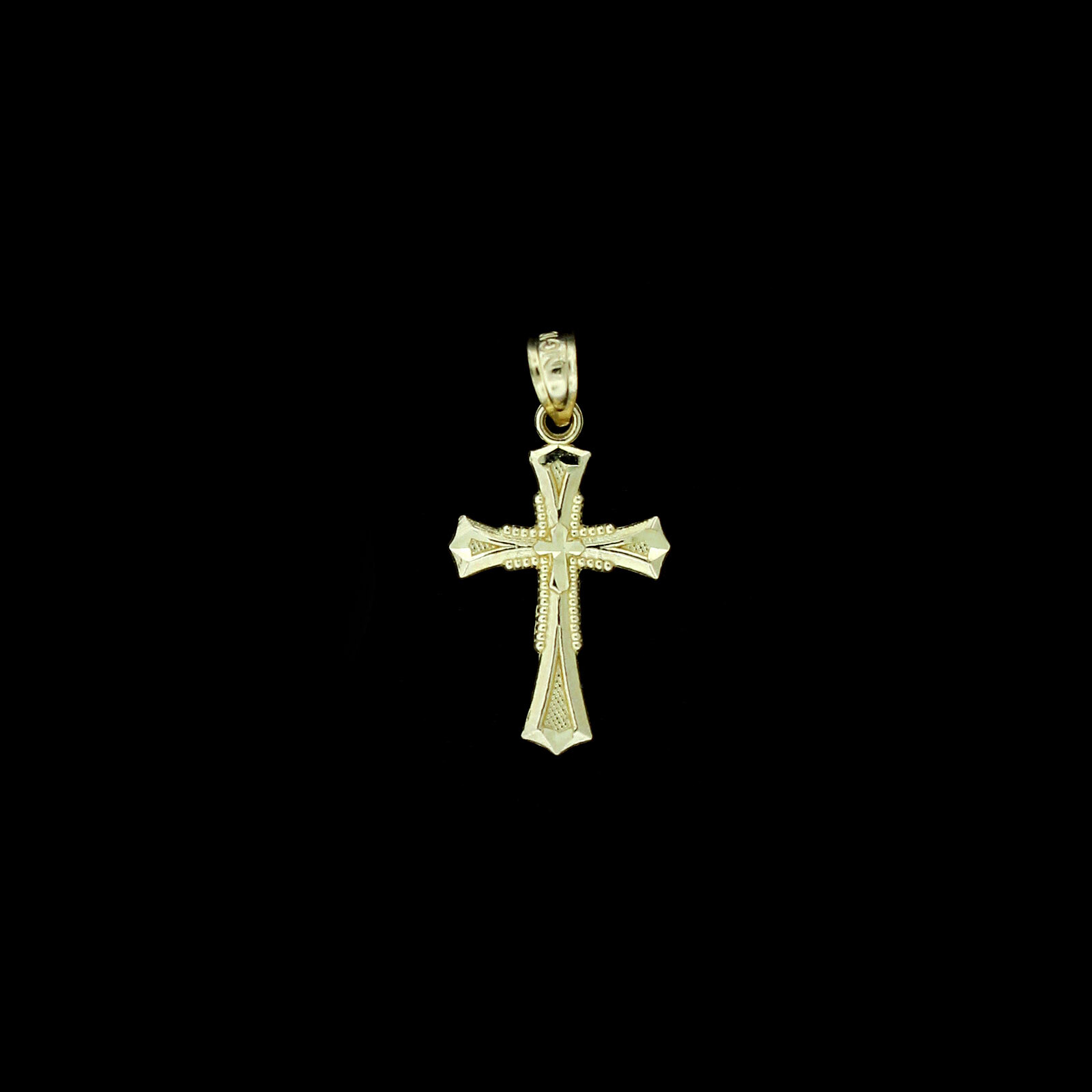 Real 10K Yellow Gold Diamond Cut Cross Charm Pendant & 2.5mm Rope Chain
