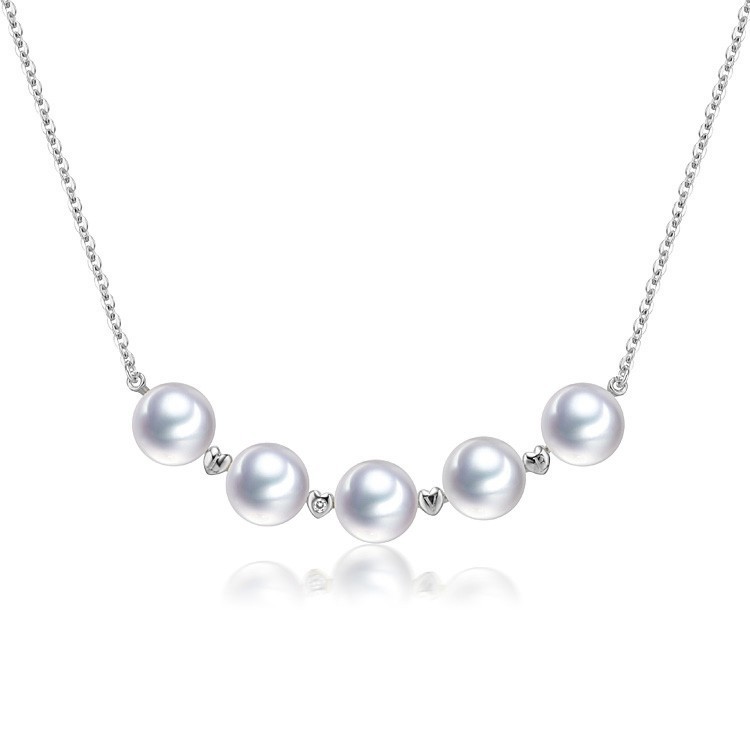 7.5- 8mm Japanese Akoya Pearl Necklace white 18K Gold diamond w/ extension June