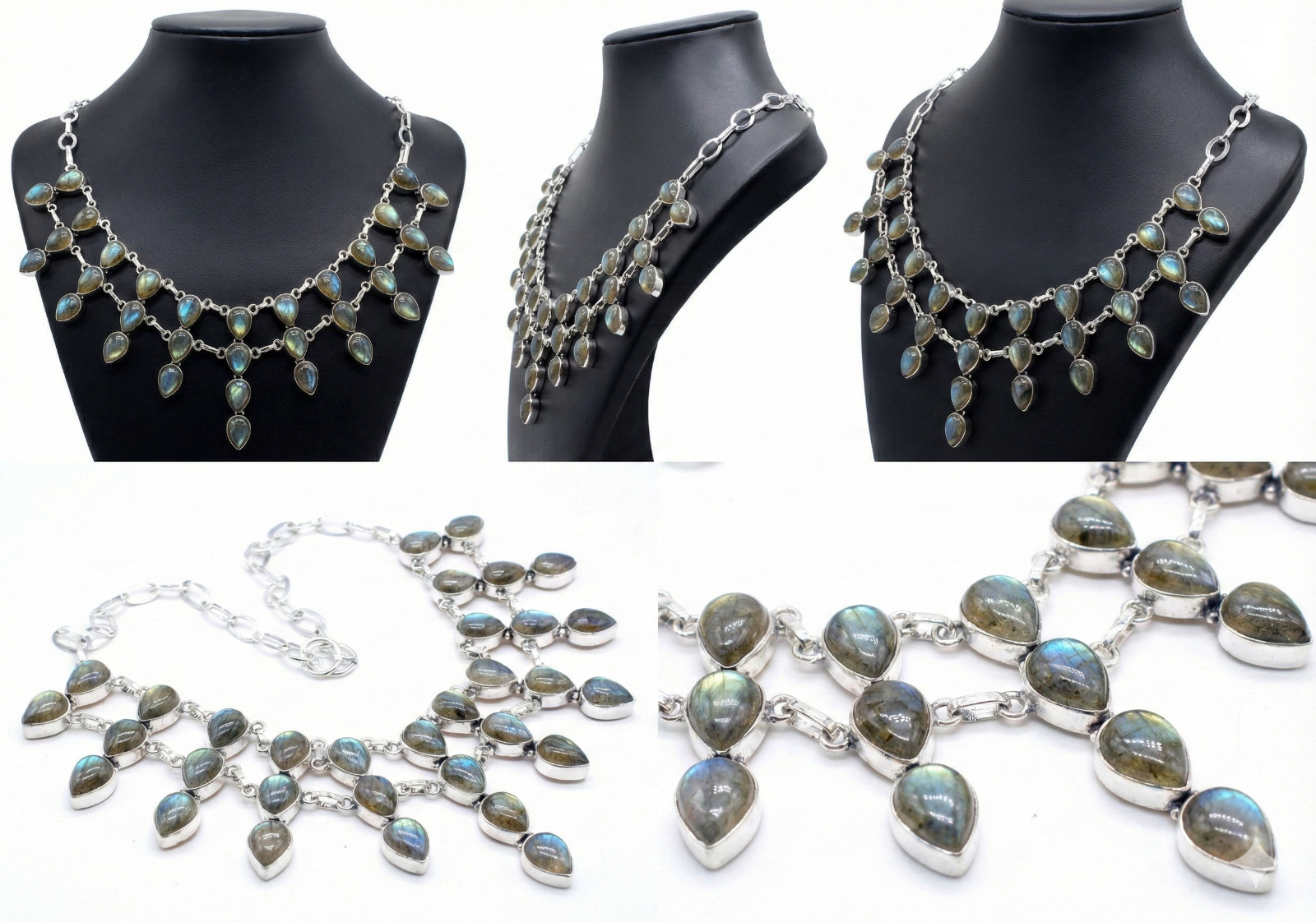 925 Sterling Silver Labradorite Gemstone Handmade Jewelry Necklace Size-17-18
