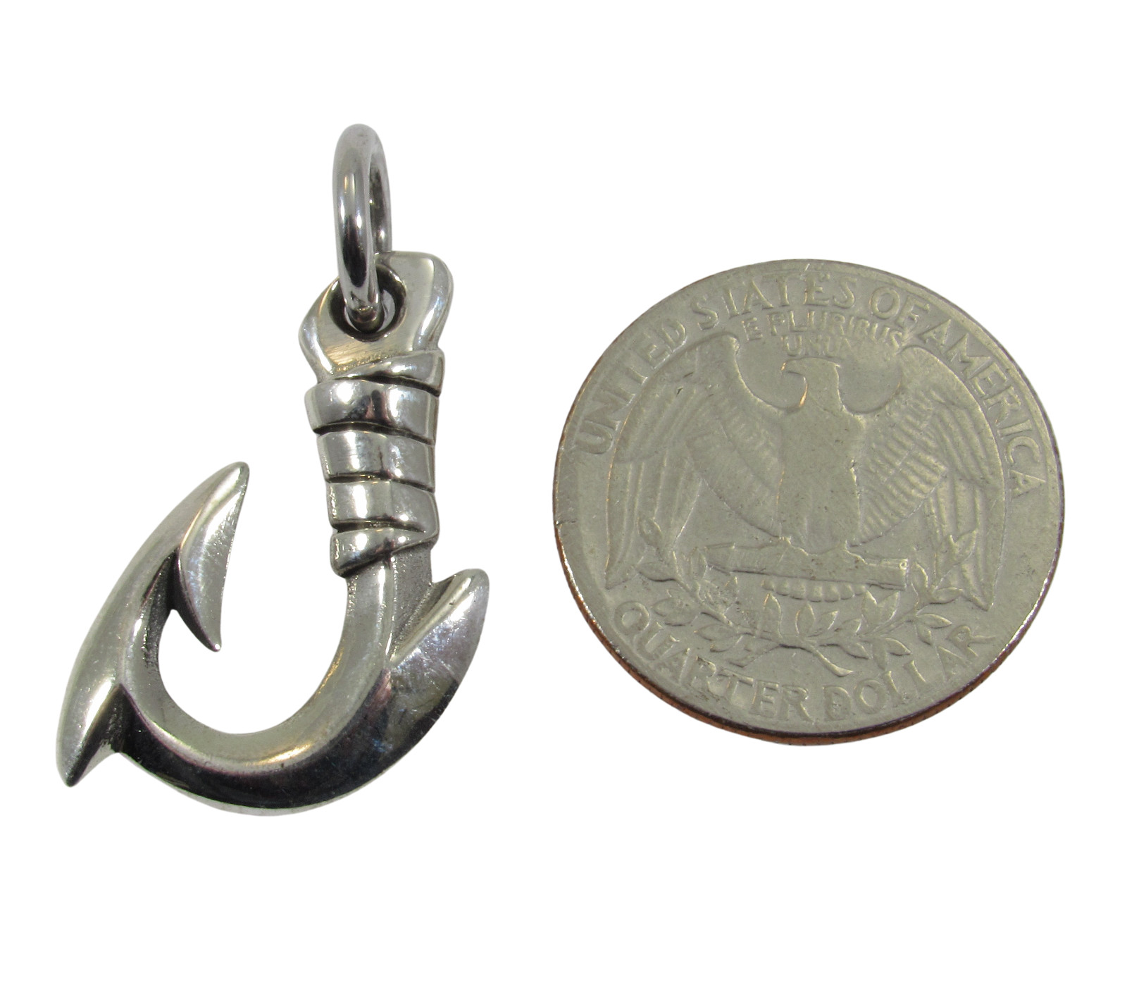 Handcrafted Solid 925 Sterling Silver Chunky 3D Barbed FISH J HOOK Pendant