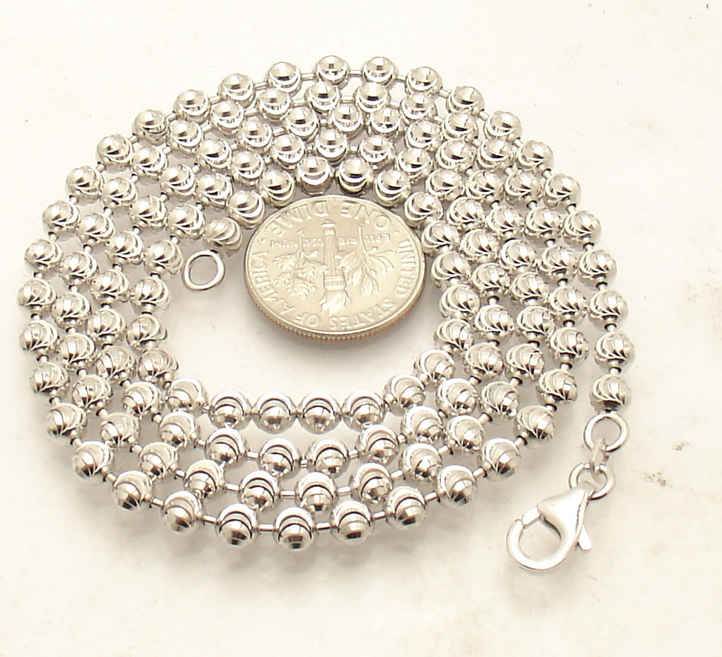 4mm Diamond Moon Cut Ball Bead Chain Necklace Real Sterling Silver ITALY QVC