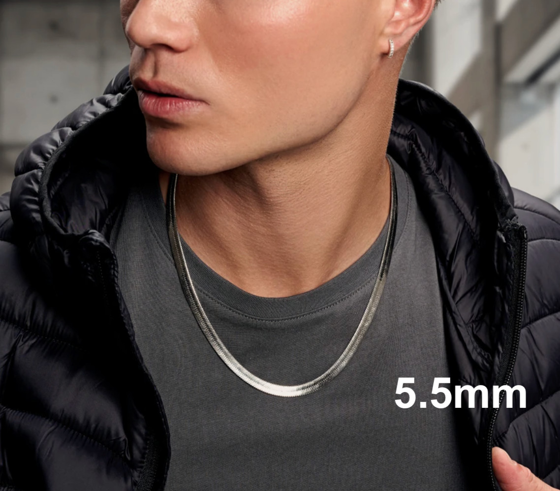 Italian Solid Sterling Silver Herringbone Chain Necklace 925 Silver Chain UNISEX