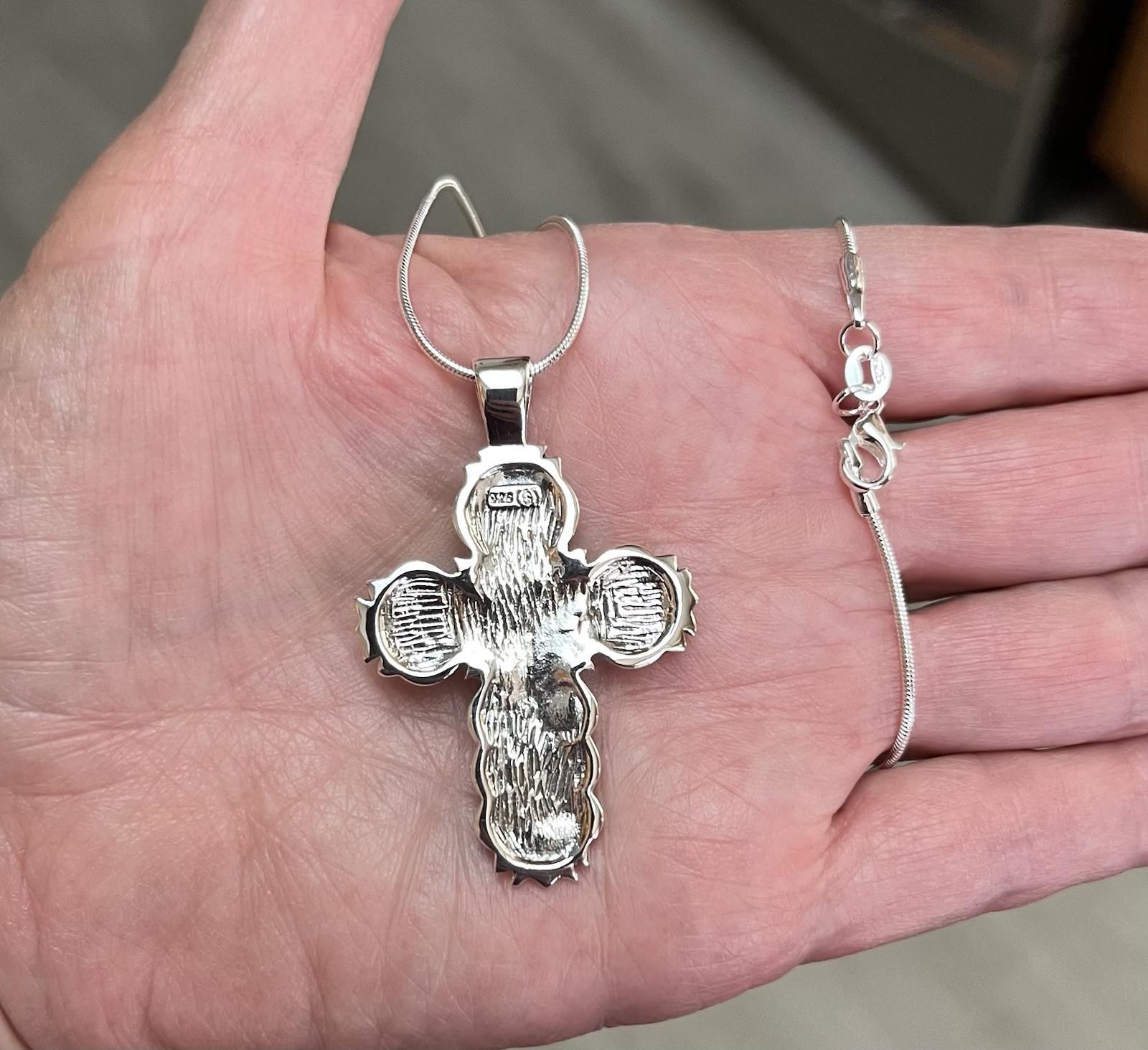 Sterling Silver Genuine Turquoise Cross Pendant & 20” SS Necklace Gorgeous!!🩵⭐️