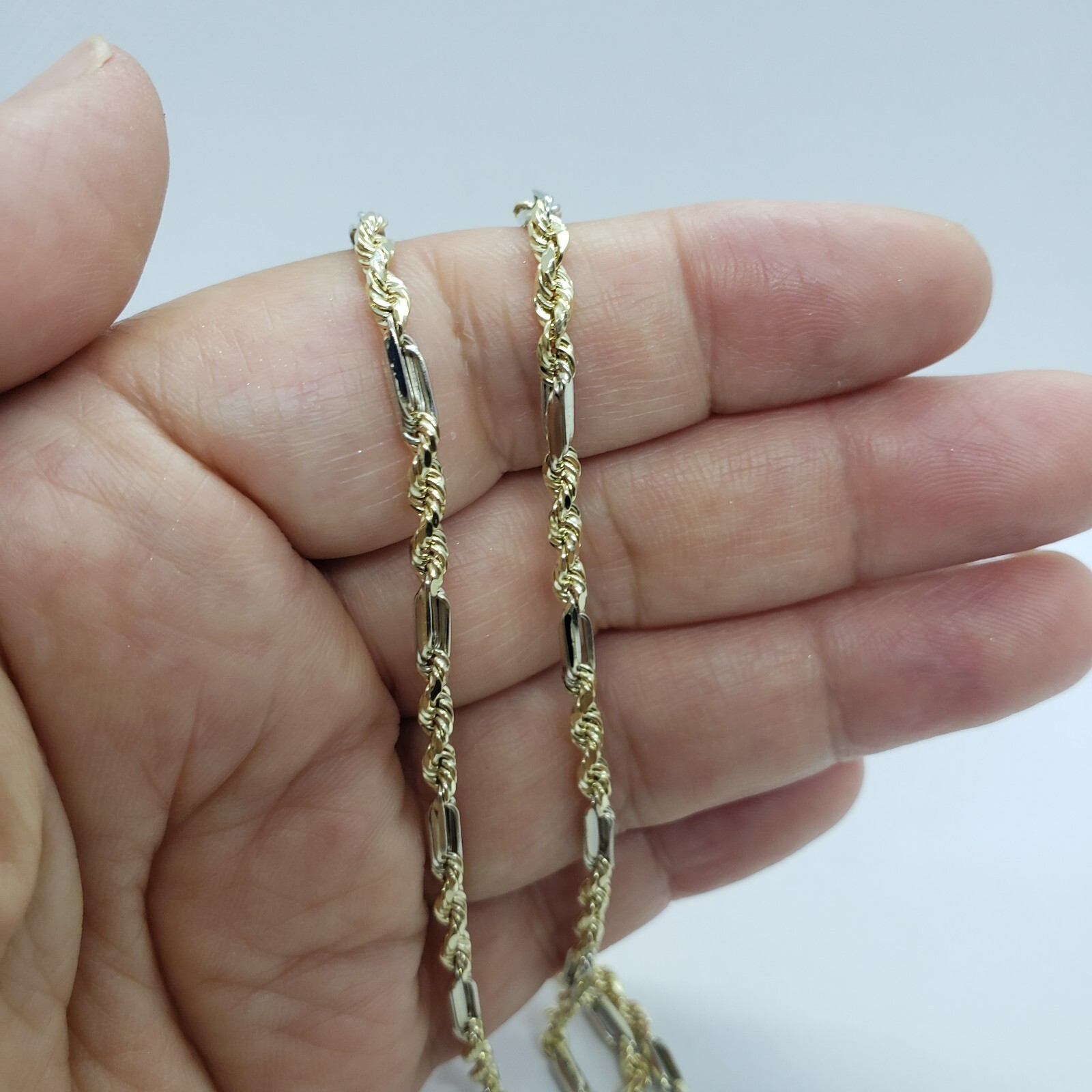 Authentic 14k Gold Two Tone Figarope Chain Necklace or bracelet 3mm-6mm 7″-30″