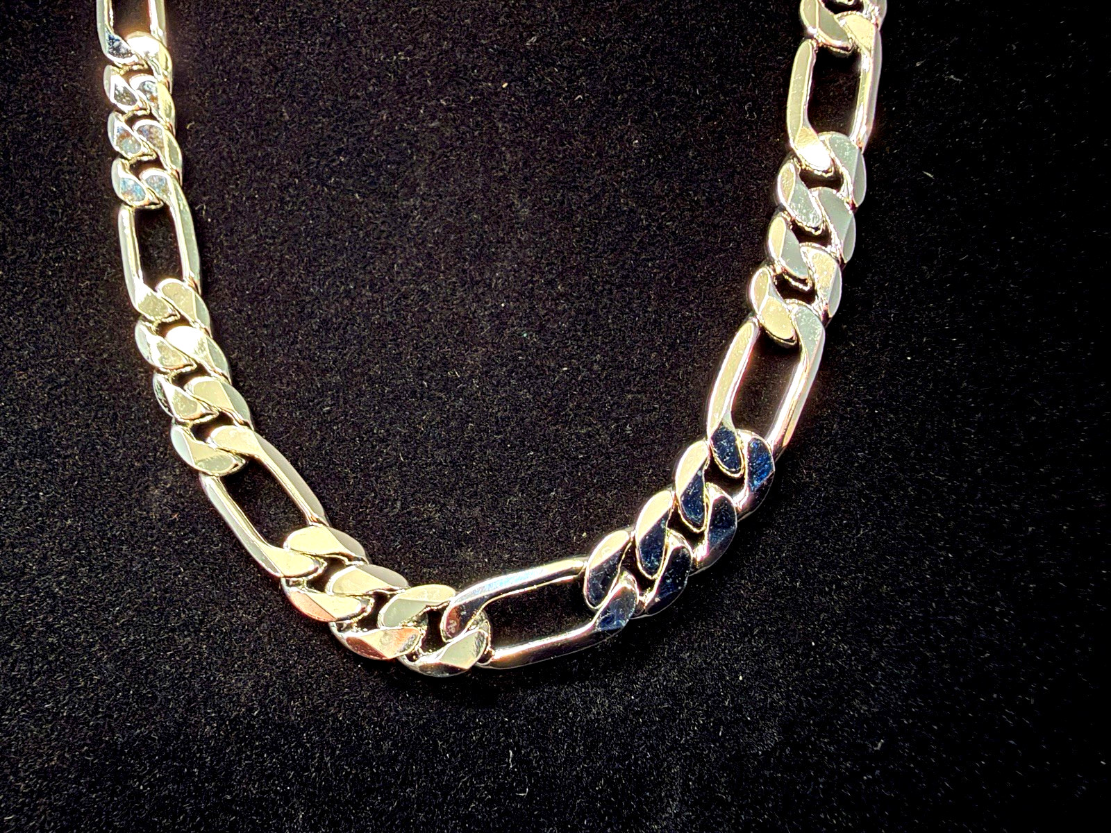925 Stamped Silver Filled Figaro 22in 8MM Necklace Lobster Clasp 41.7g