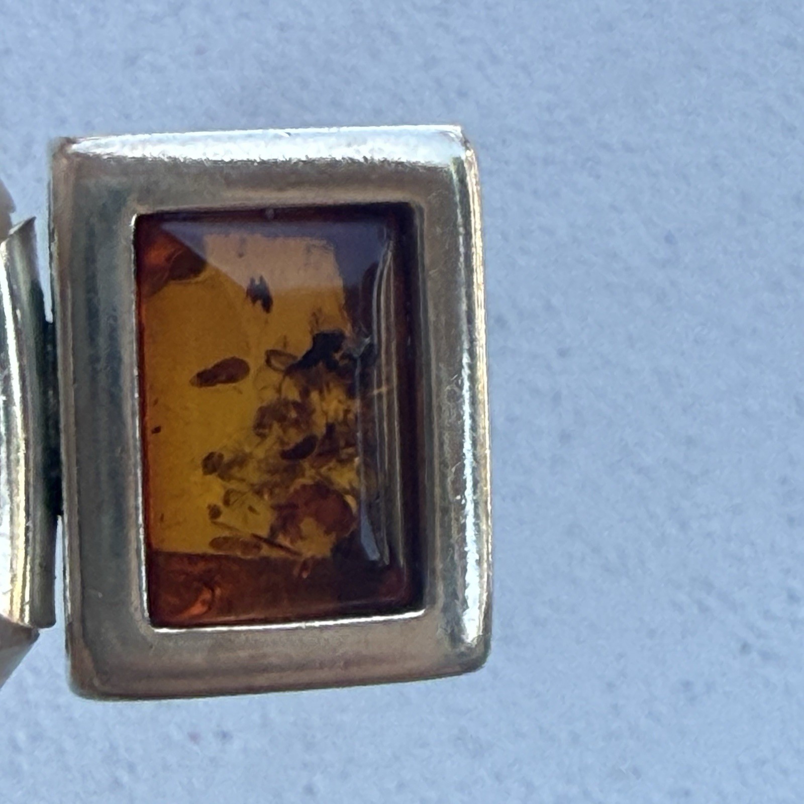 Amber Sterling Silver Rectangle Pendant Orange 925 Jewelry