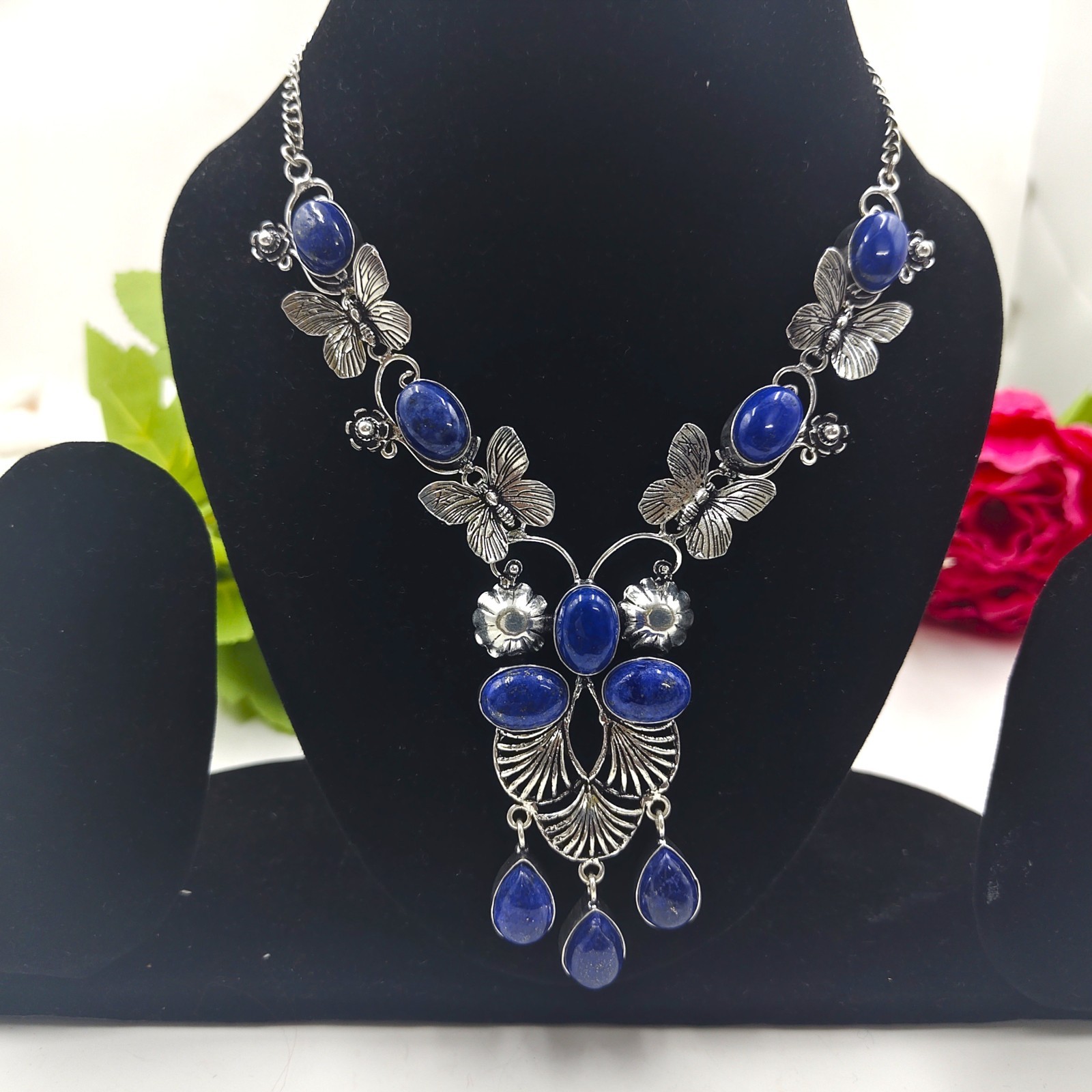 Lapis Lazuli Gemstone Handmade 925 Sterling Silver Jewelry Necklace Sz-17-18″