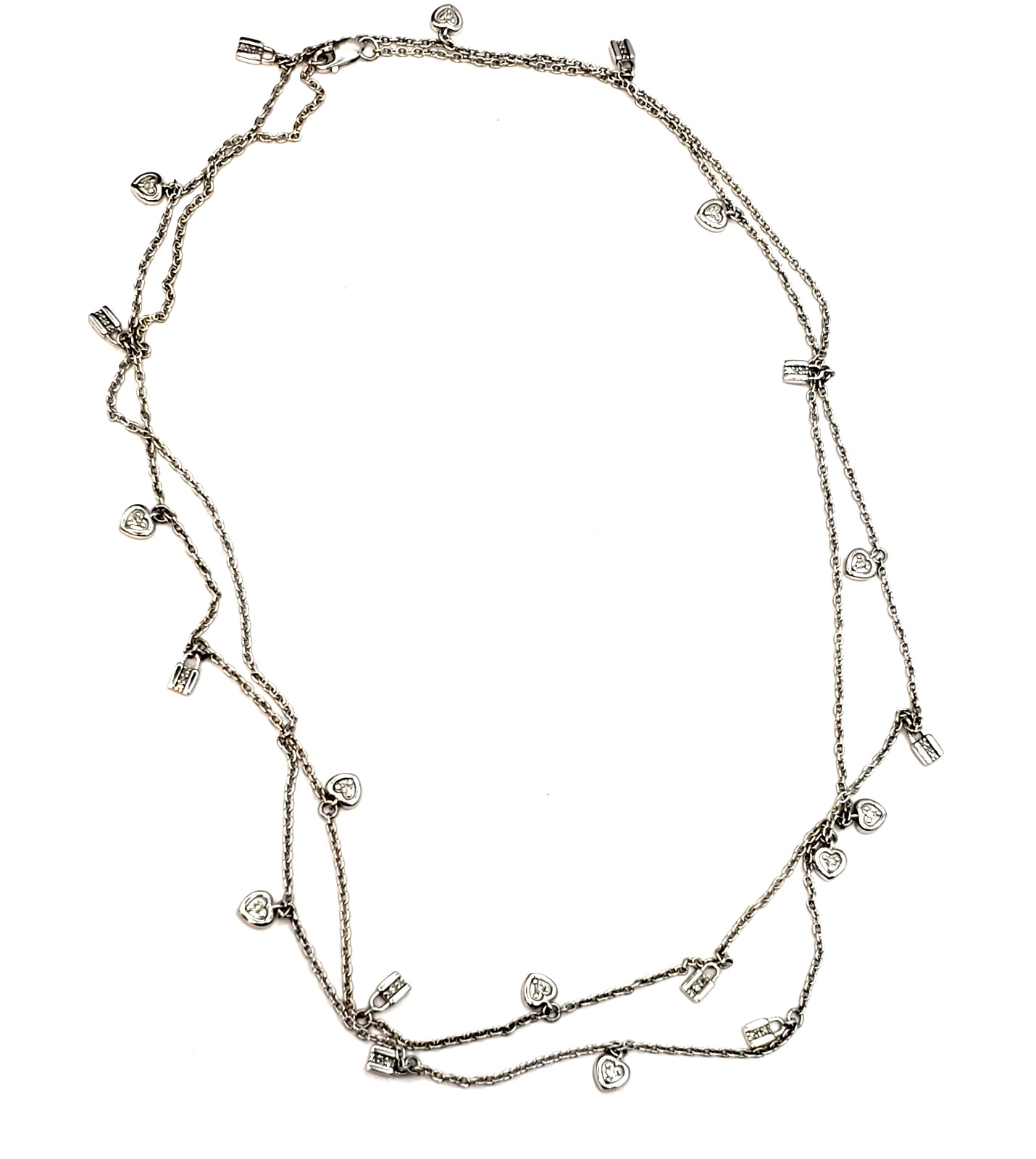 Diamond Drop Pendant Station Necklace in 925 Sterling Silver 36” Inch