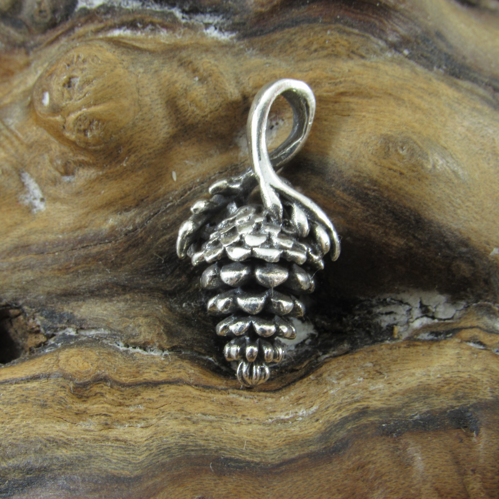 Small Solid 925 Sterling Silver 3D Pinecone Charm Pendant, Nature Forest Jewelry
