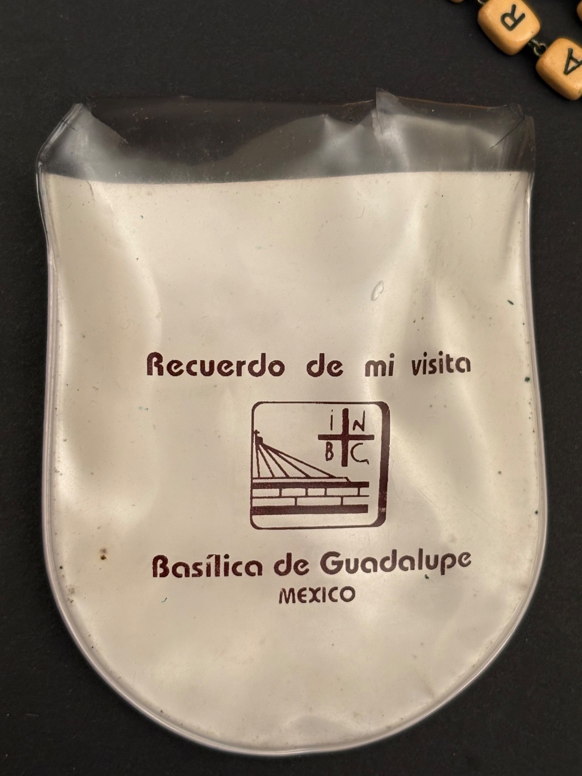 VTG STANHOPE ROSARY BEADSLENS PLASTIC OUR LADY OF GUADALUPE/CASE