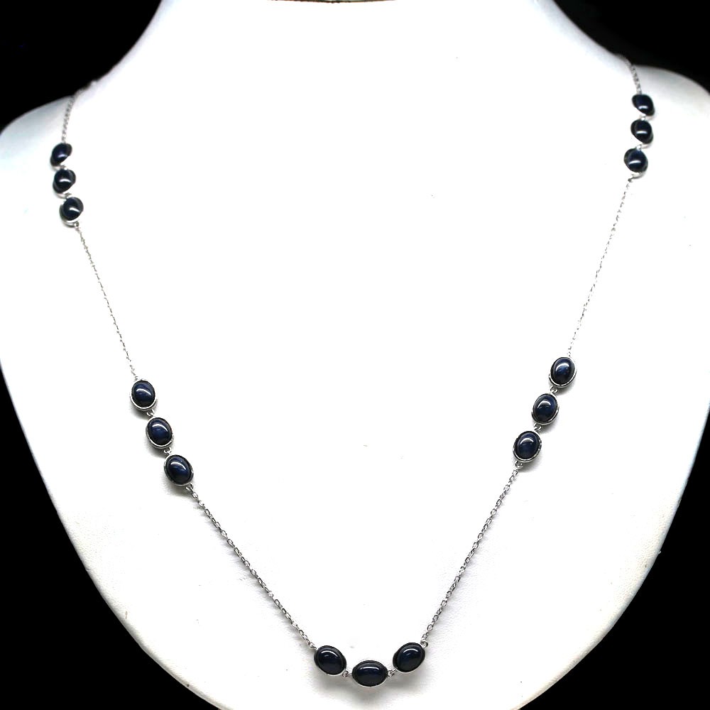 Natural Blue 6Rays Star Sapphire Necklace 30 in Handmade Fine Jewelry