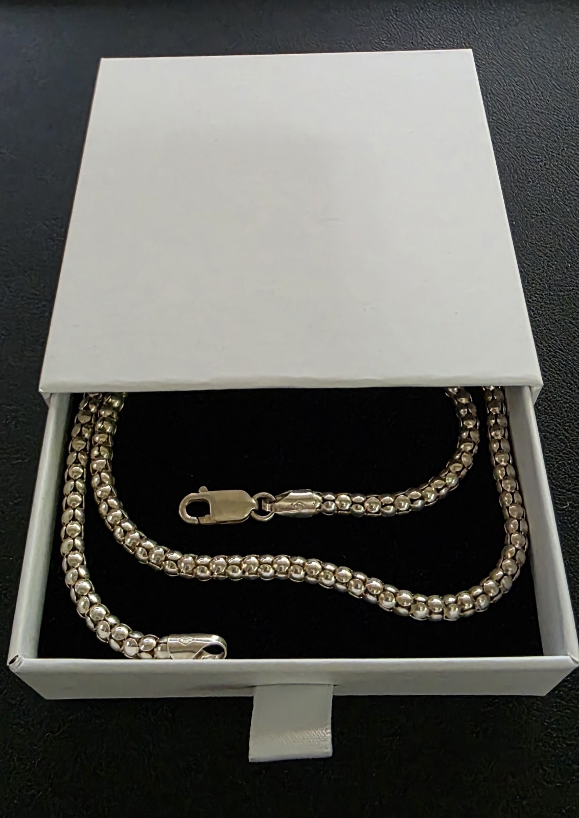 Vintage BSI Italy 925 Sterling Silver 4mm Popcorn Chain Necklace 18.25″ 12.5g