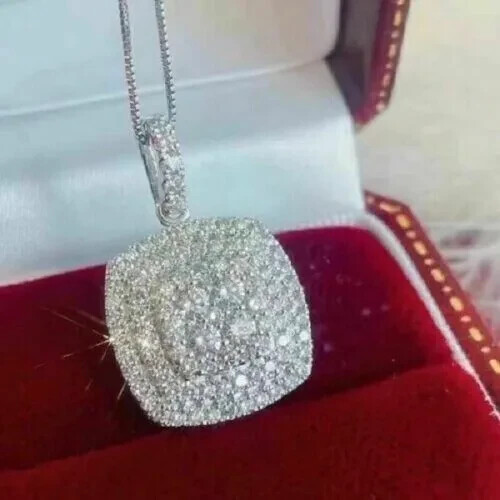 Womens Gift Pendant 1.5Ct Round Lab Created Diamond 14K White Gold Plated Silver