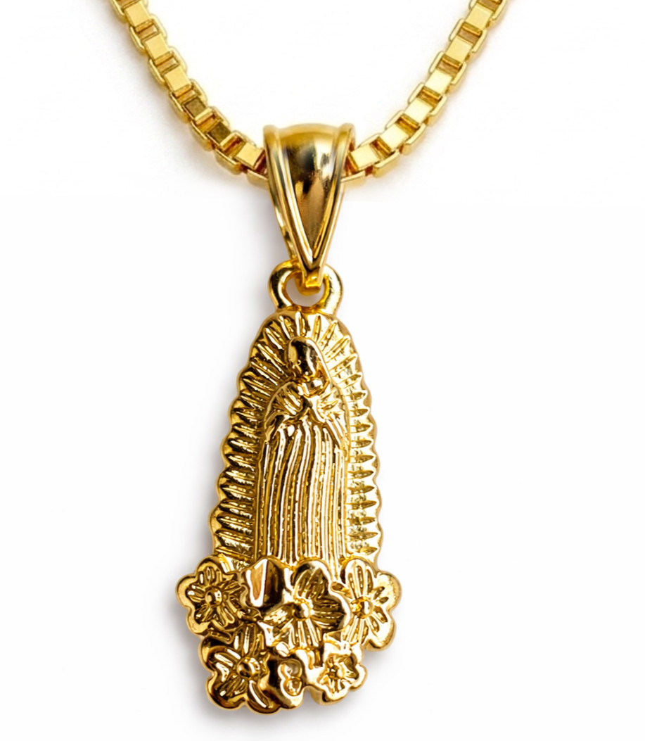 Italian 1/200 14k Yellow Gold Overlay Virgin Mary Pendant Necklace Cadena in