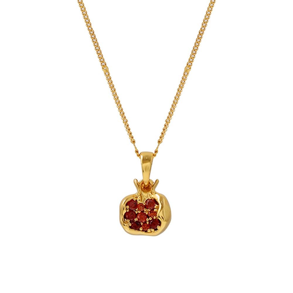 Premium Cubic Zirconia Inlay Red Pomegranate Pendant 18k Gold Plated Stainless S