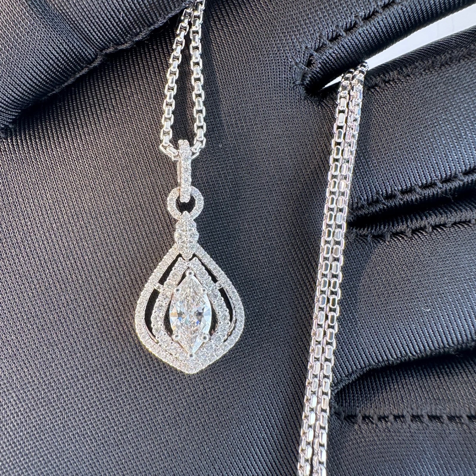 1.00 ct GIA SI1 / D Marquise Natural Diamond Set Into .77 tcw Pendant W Necklace