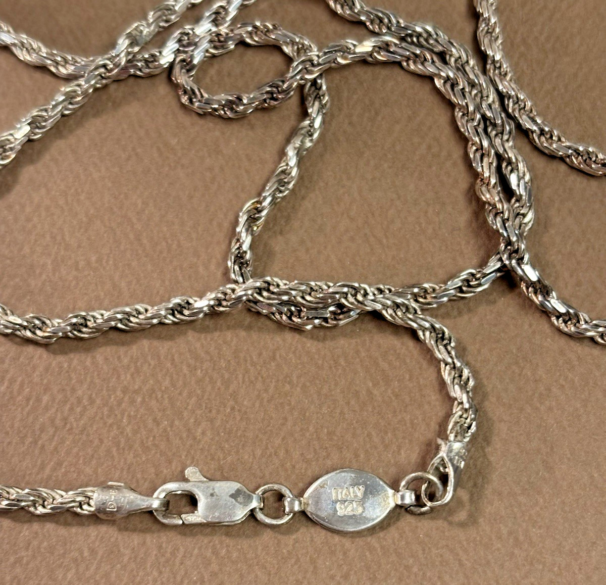 Vintage Solid Sterling Silver Rope Chain Necklace 22” Italy 925 marked 15g