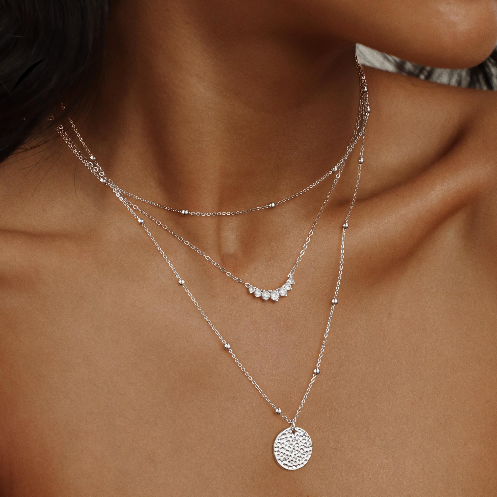 Layered Silver Necklaces for Women, Stackable Stack Necklaces for Women Trendy L