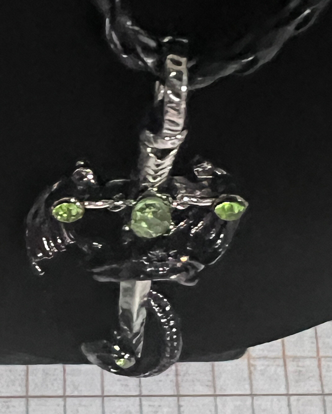 Metal Dragon Sword 2″ Pendant Prasiolite Green Stone 16-18″ Leather Necklace