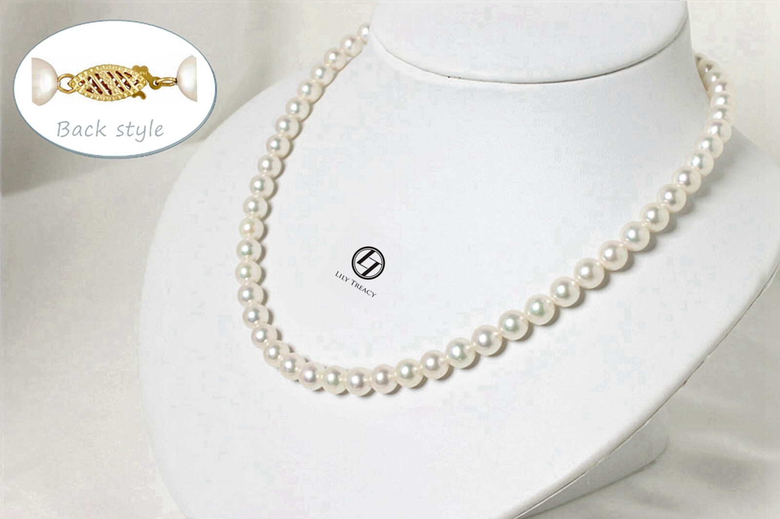 7-7.5mm Japanese Akoya Pearl white Necklace strand 14K gold 18″ June birthstone