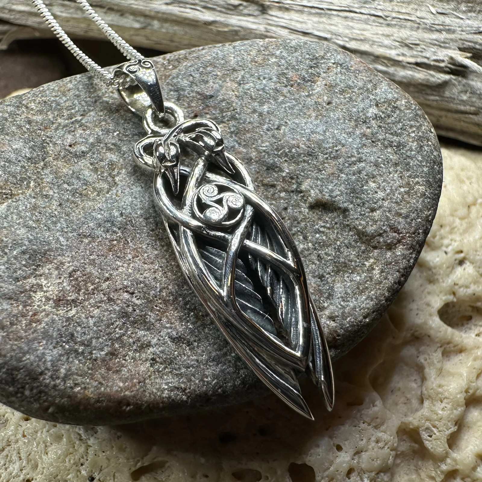 Art Deco Children of Lir Swan Necklace in Sterling Silver
