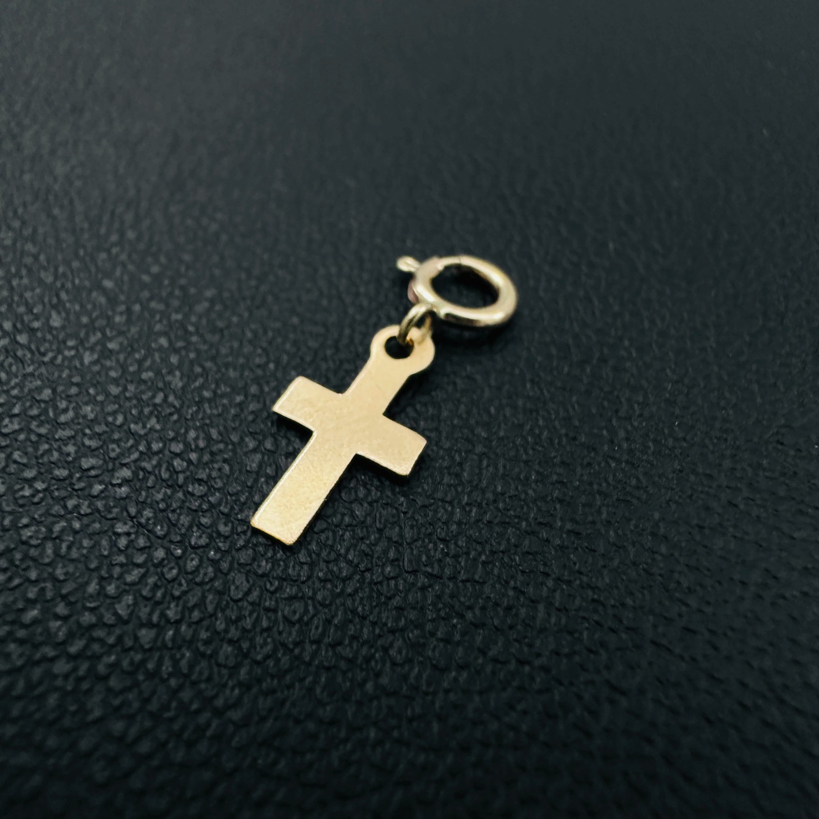 14K Solid Yellow Gold 10mm Mini Petite Cross Charm Pendant w/Spring Clasp