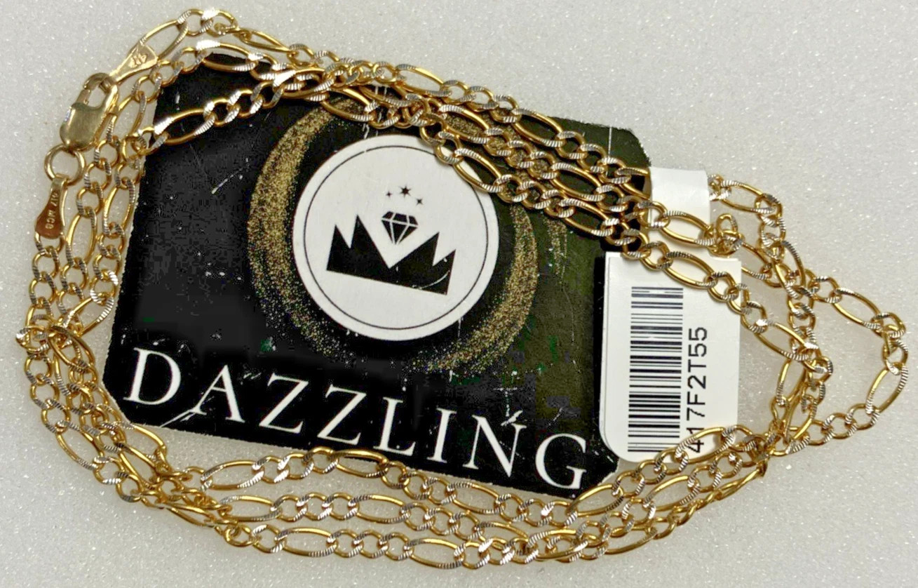 10kt Real Gold Solid Figaro Two-Tone Chain 5.5grams 2.7mm 24inches MCS Brand NWT