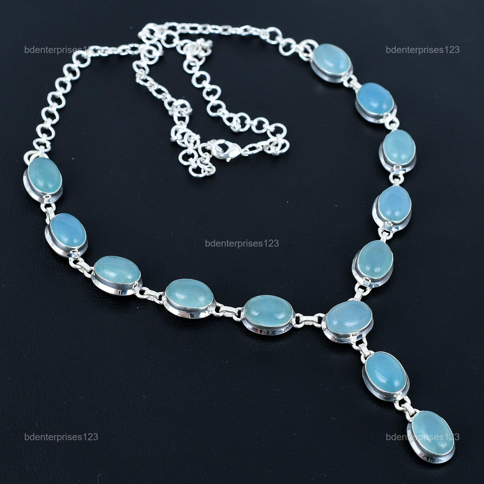 Halloween Deal Natural Aquamarine Birthday Chain Anniversary Necklace 925 Silver
