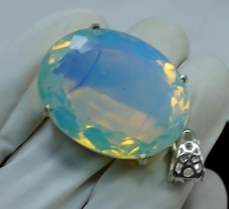 Certified 96 Ct Natural Opal Oval Cut 925 Solid Silver Pendant Loose Gemstone