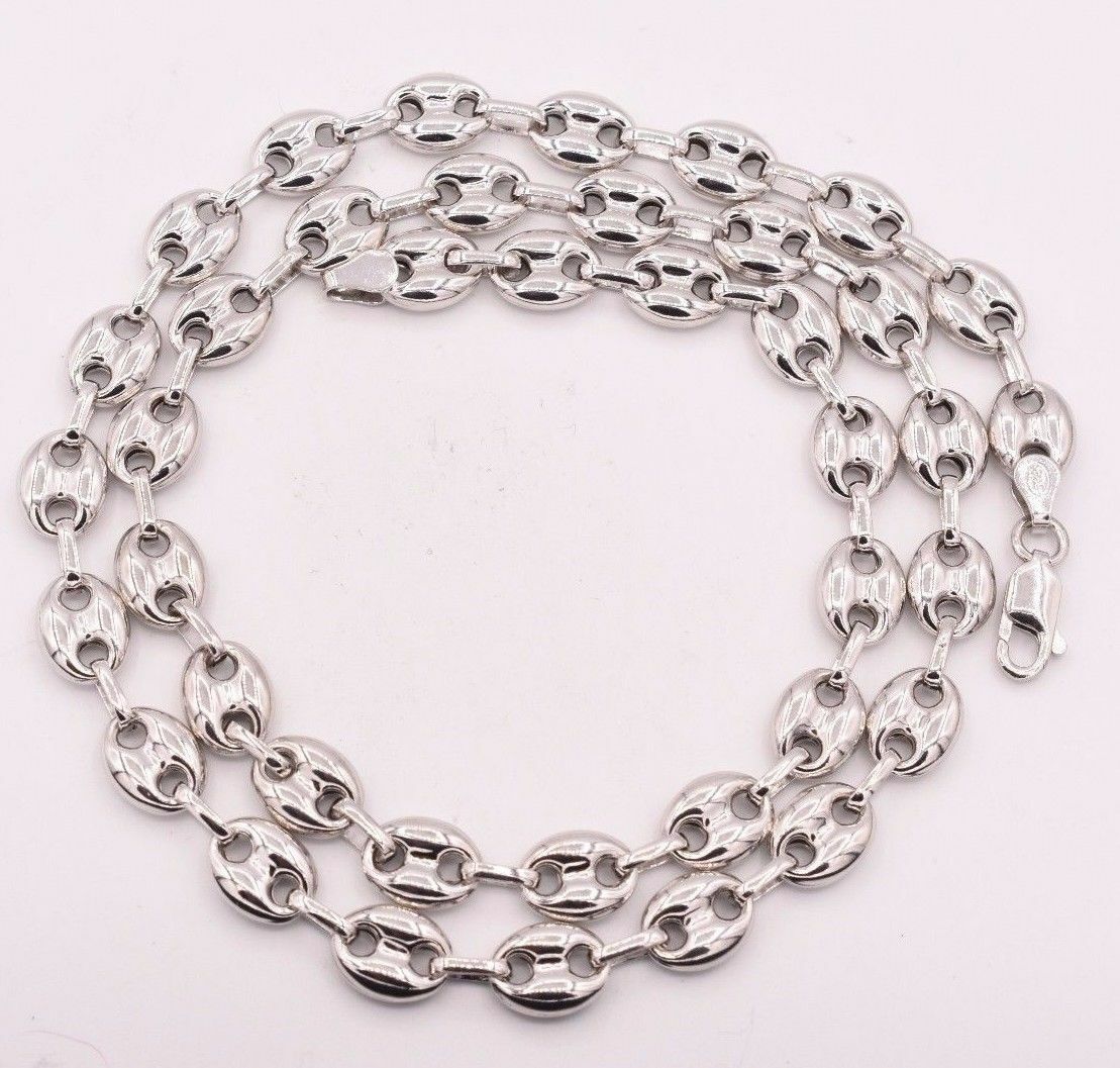 9mm Puffed Anchor Mariner Link Chain Necklace 14K White Gold-Plated Silver 925