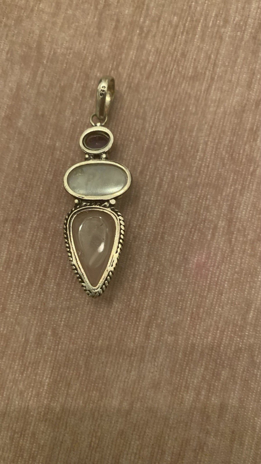 Gemstone 925 Silver Pendent Rose Quartz Moonstone And Amethyst