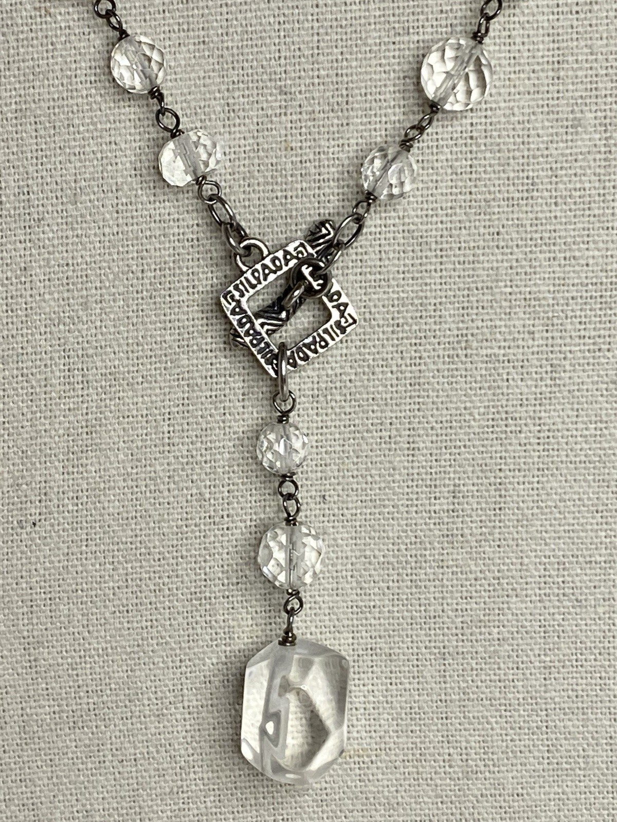 Silpada Necklace Sterling Silver Faceted Glass Beaded Lariat Signed Long 36”
