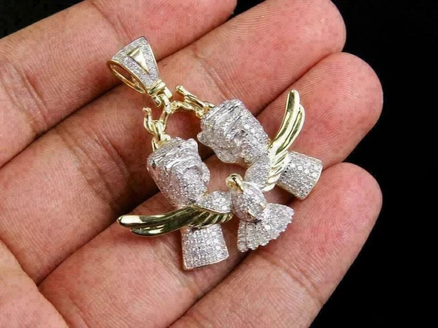 1.80Ct Round Cut Diamond Men’s Freedom Charm Pendant In 14k Yellow Gold Plated