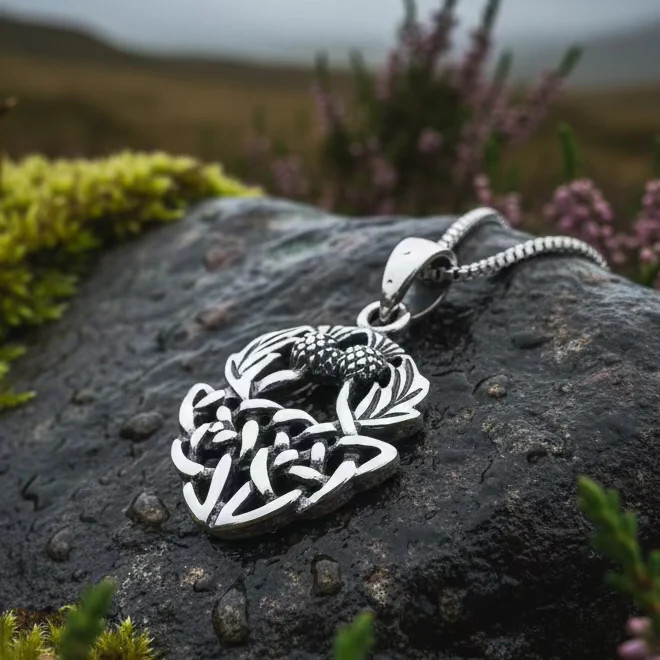 Scottish Thistle Necklace in Sterling Silver Scotland Ladies Pendant 925