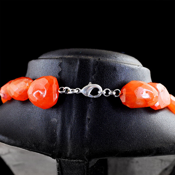 655.00 Cts Natural Untreated Orange Carnelian Faceted Beads Necklace NK 01-MJ4
