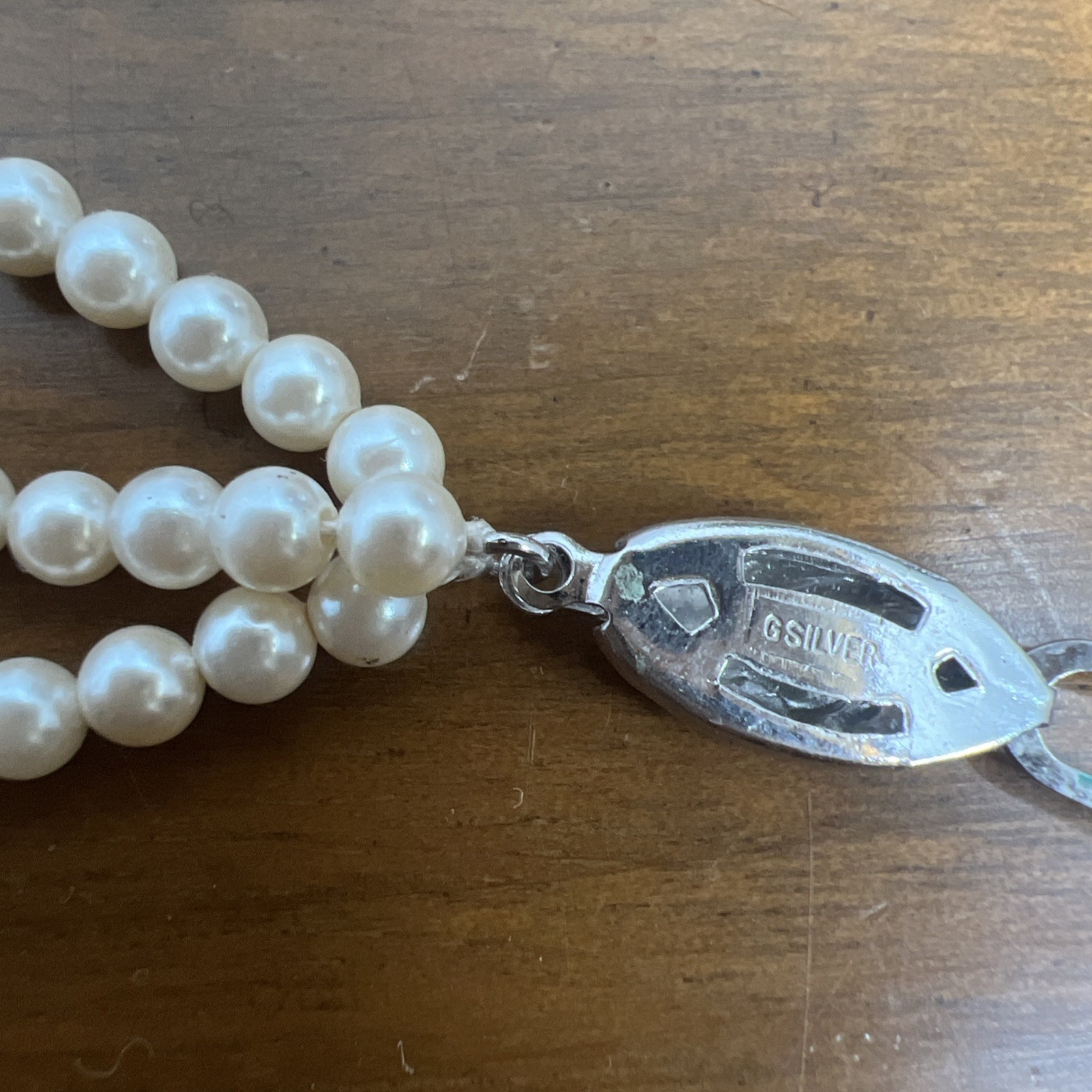 German Vintage G Silver 3 Strand Small Pearl Necklace Faux? ~ 19 Inch