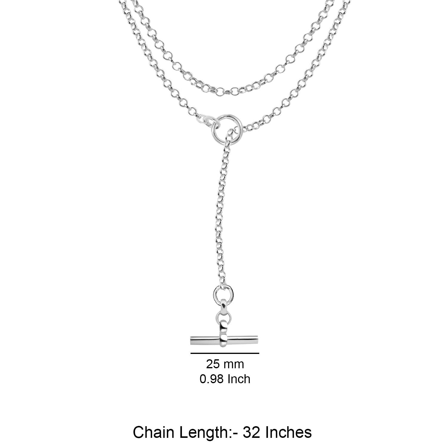 Pure 925 Sterling Silver Toggle Clasp Lariat Y Chain Necklace for Women 32 MM
