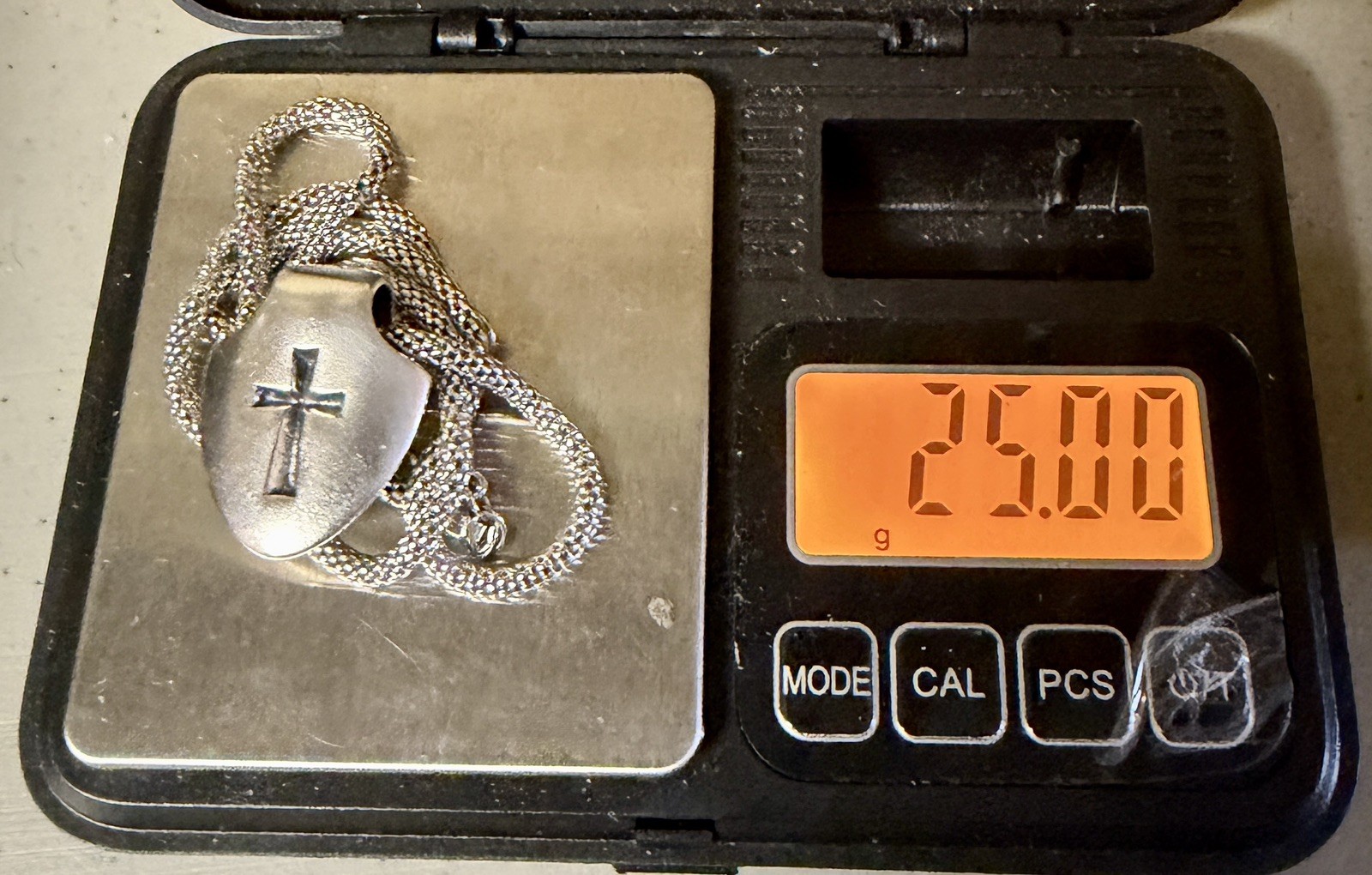 JAMES AVERY Sterling Silver Shield Faith Cross Pendant Popcorn Necklace; RETIRED