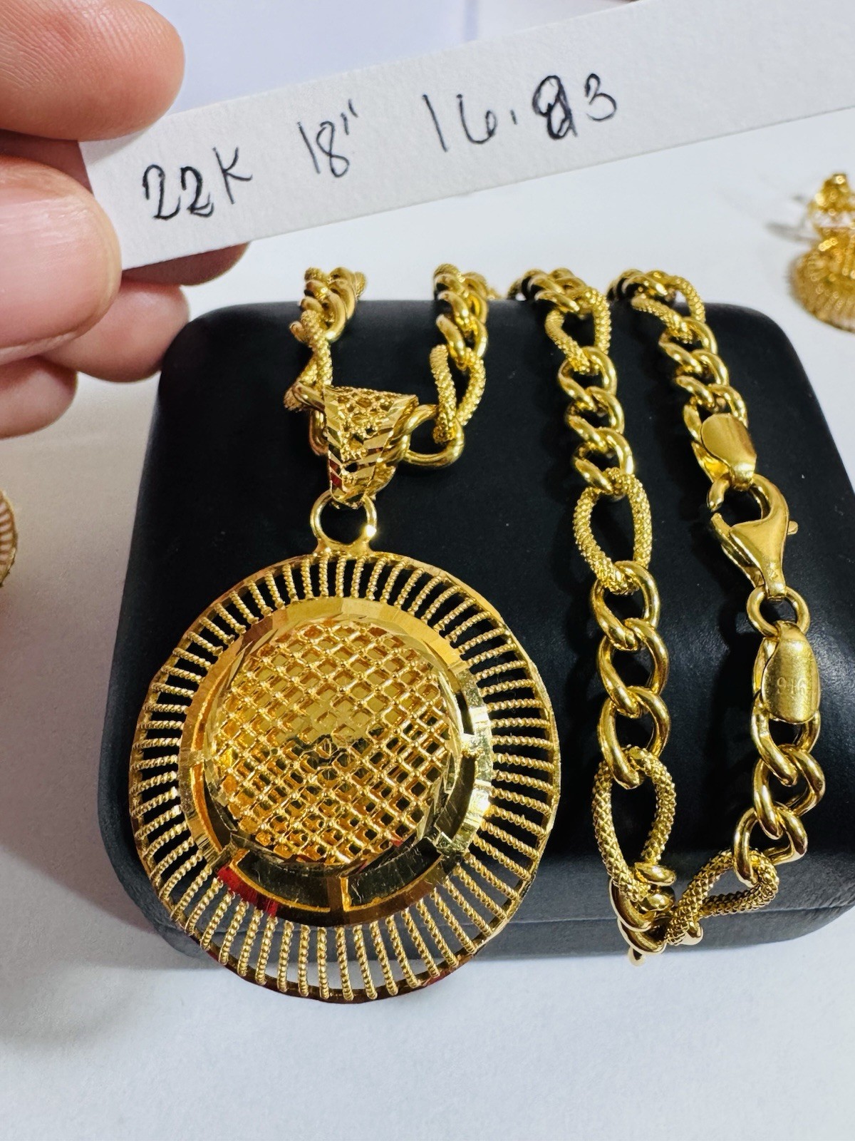 Saudi Dubai 22K Solid 916 Real Gold Round Set Necklace 18” Long 16.83g 5.5mm