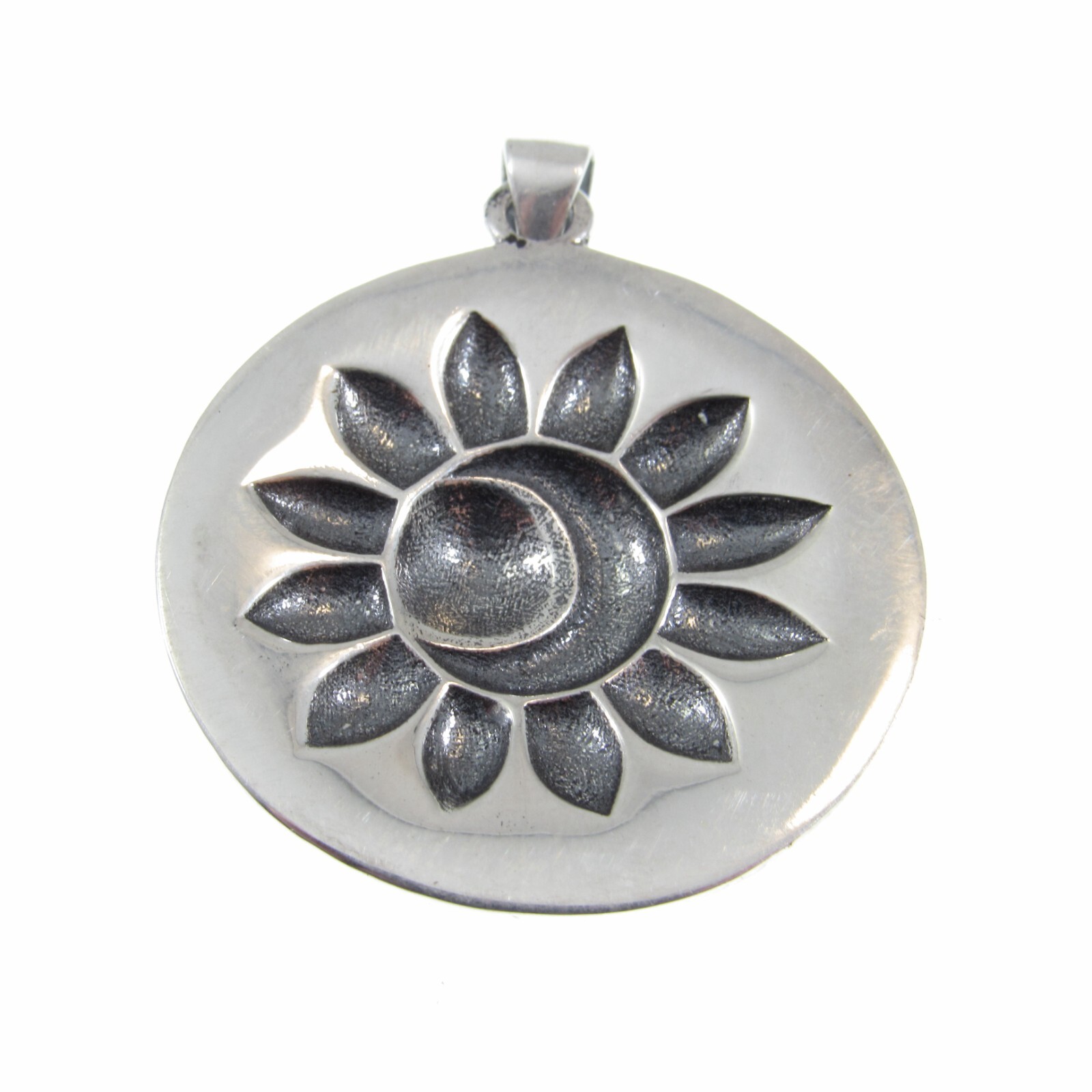 Solid 925 Sterling Silver Zodiac Wheel Moon & Sun Faces w/ Runes Pendant