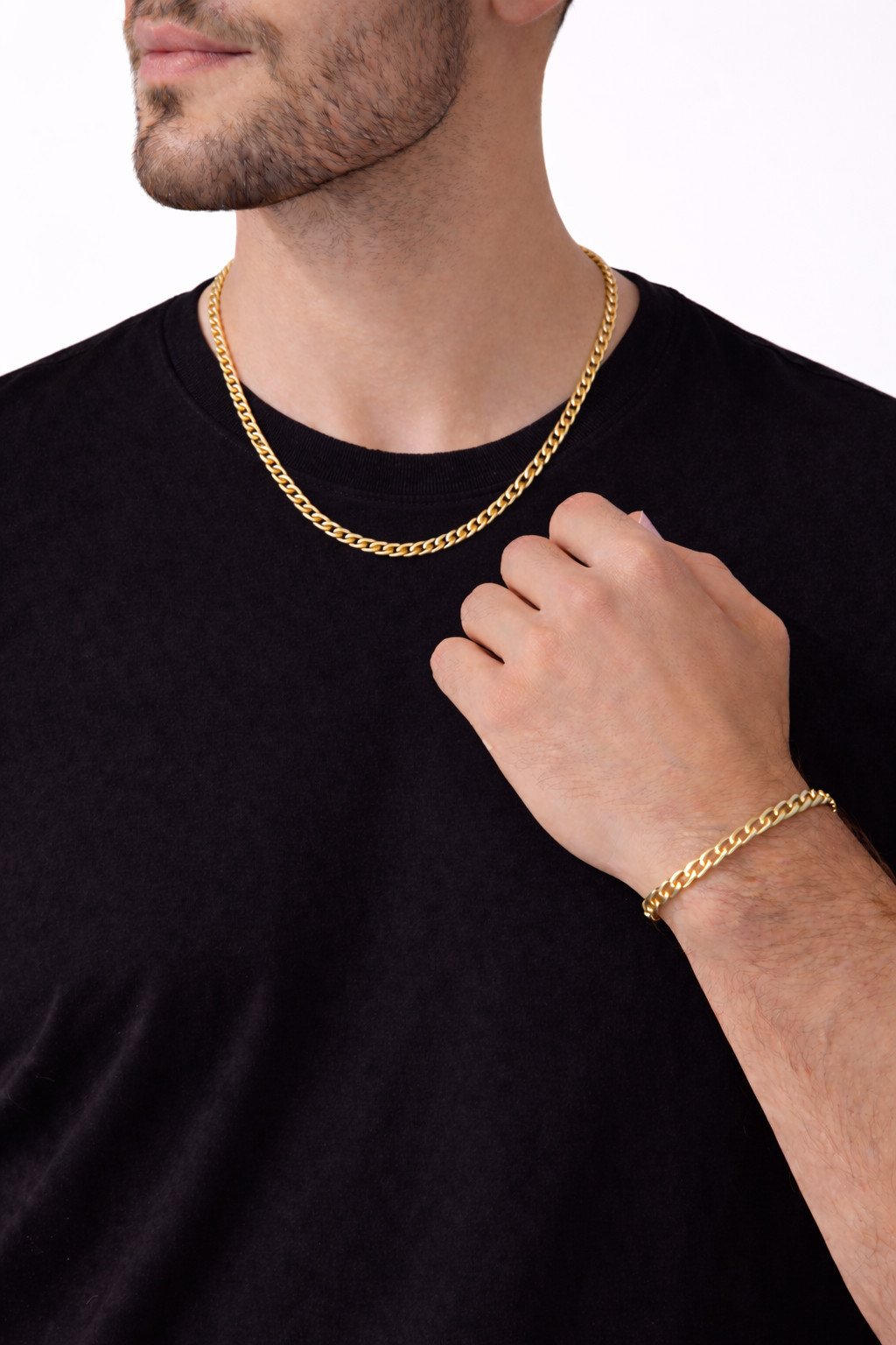 Italian 1/200 14k Yellow Gold Overlay Cuban Chain Necklace and Bracelet Set 4mm