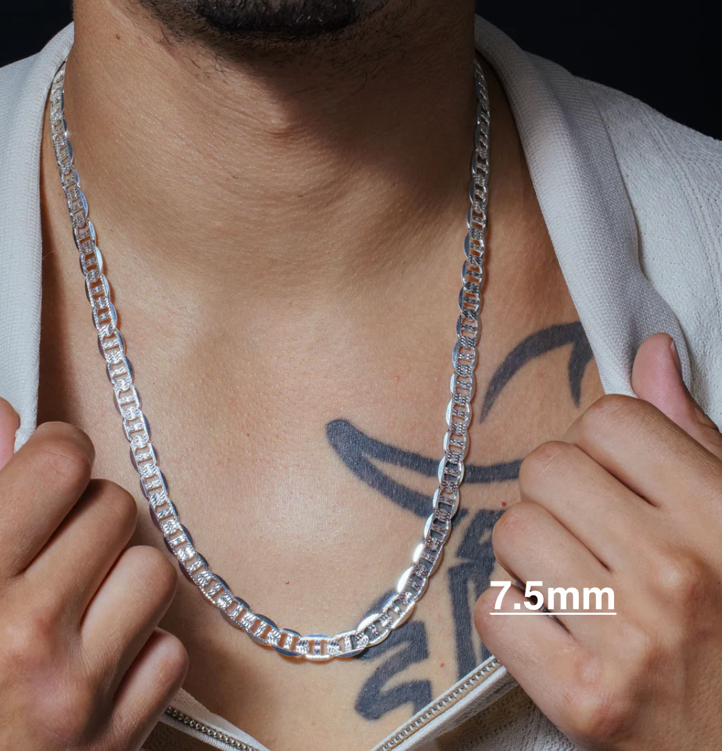 Real Sterling Silver Mens Diamond Cut Mariner Chain Necklace all sizes/Italy