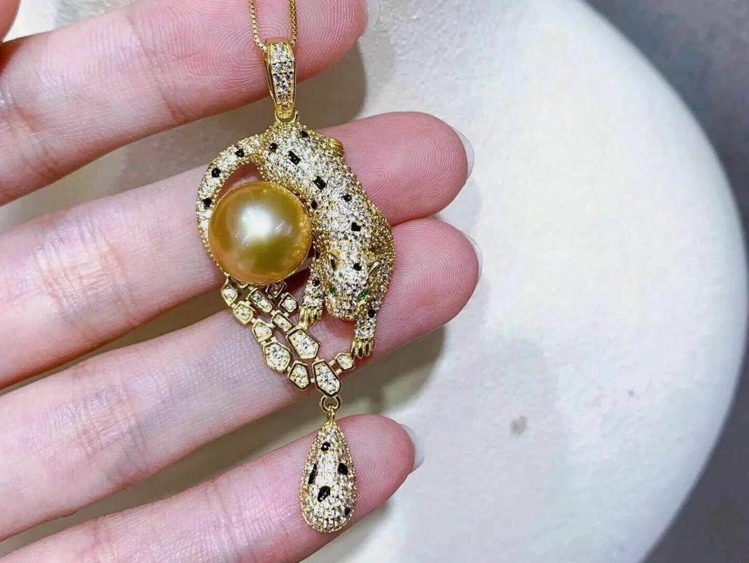 Gorgeous AAAA 10-11mm Round South Sea White+Yellow Pearl Pendant Necklace 925S