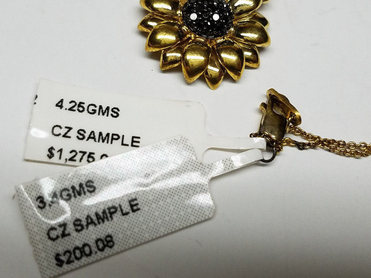 18k Gold 925 Sterling Silver CZ Flower Necklace Pendant NOS US SELLER!